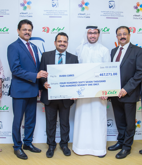 Lulu Group International hands over AED 467,271 cheque donation to Dubai Cares in support of Water, Sanitation and Hygiene facilities in Schools (WASH) programs